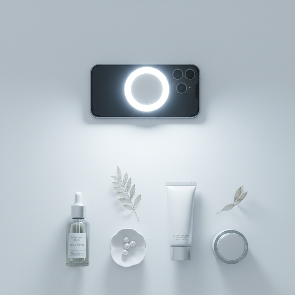 Magnetic fill light flipped 180 degrees for rear camera product filming