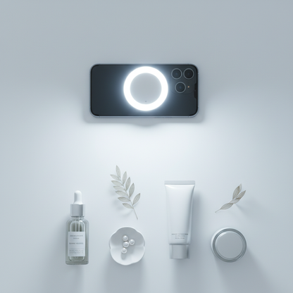 Magnetic fill light flipped 180 degrees for rear camera product filming
